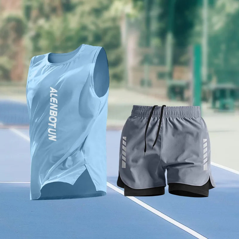 Men Running Sports Set Summer New Arrival Marathon Training Fitness Outfits Professional Quick Dry Basketball Tank Top And Short