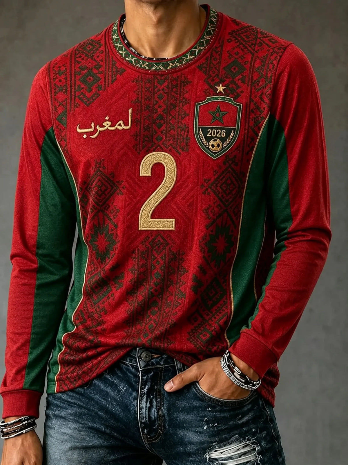2026 Morocco round neck long sleeved T-shirt 3D printed long sleeved casual daily breathable fast drying fashion versatile