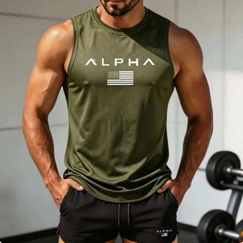 2026 Alpha Men's Printed Round-neck Fitness Vest+shorts Undershirt, Muscle Quick-drying Basketball Vest