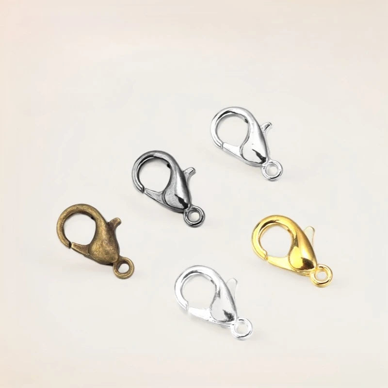 100pcs 9 12 14mm Zinc Alloy Lobster Clasps Multi Sizes for DIY Handmade Jewelry Necklace Bracelet Making Accessories