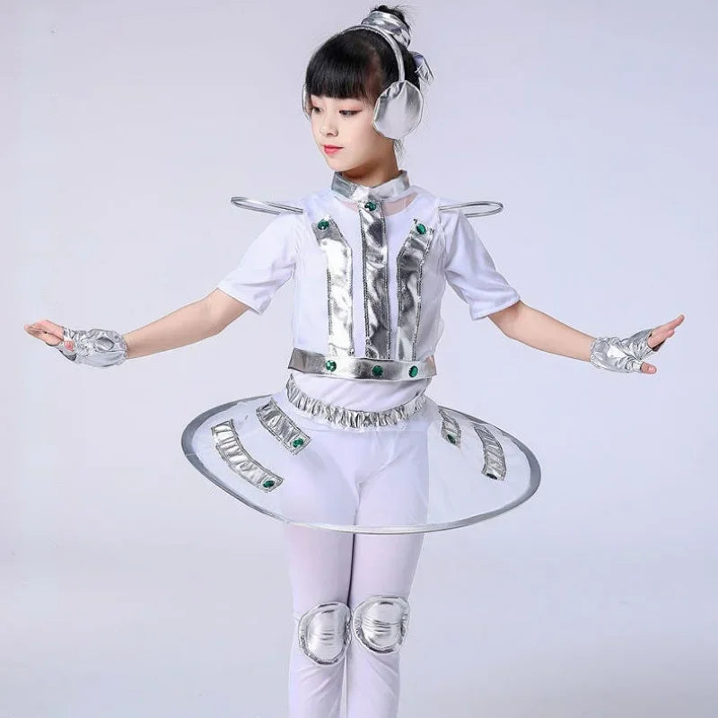 Kids Robot Space Future Style Costume Boys Girls Performance Outfit Alien Halloween Stage Show Party Cosplay Dress Up Clothes