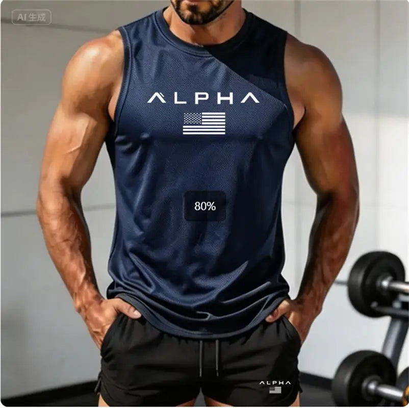 2026 Alpha Men's Printed Round-neck Fitness Vest+shorts Undershirt, Muscle Quick-drying Basketball Vest