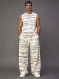 Men's Minimalist Irregular Sketch Stripe Sleeveless Vest And Casual Sweatpants Comfort Daily Sport Set