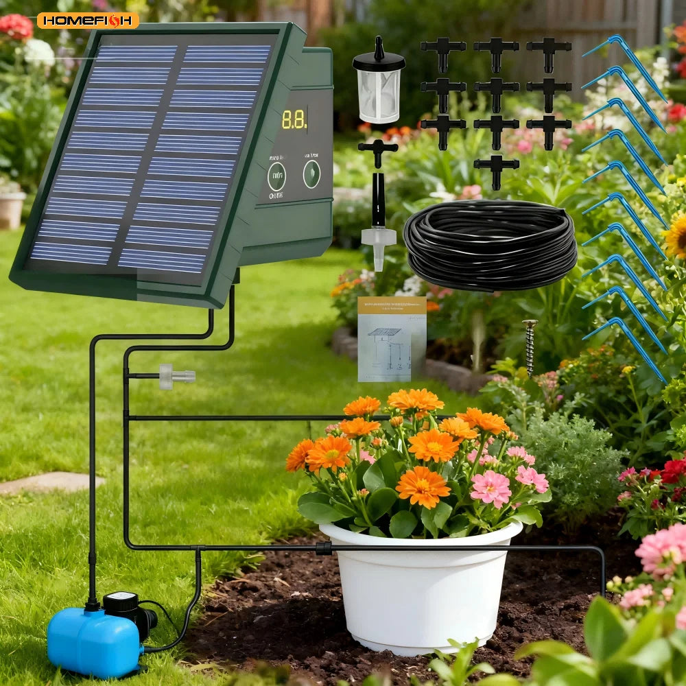 1pc DIY Solar-Powered Automatic Drip Irrigation System for Raised Beds Greenhouses Vegetable Gardens Balcony Hanging Plants