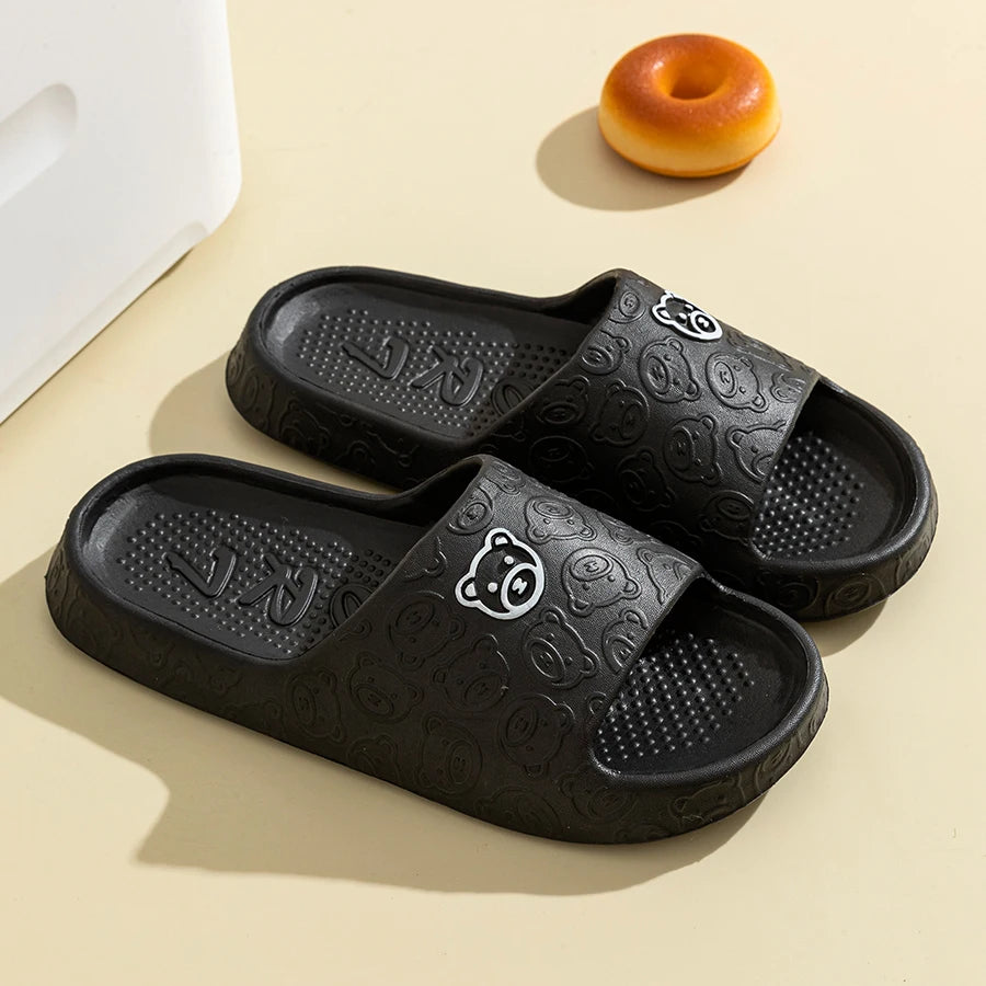 Rafford Bear Print Slides Soft Non-Slip Quick-Dry Unisex Sandals for Home Bathroom Dorm Couples Summer Shoes