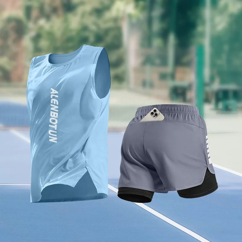 Men Running Sports Set Summer New Arrival Marathon Training Fitness Outfits Professional Quick Dry Basketball Tank Top And Short