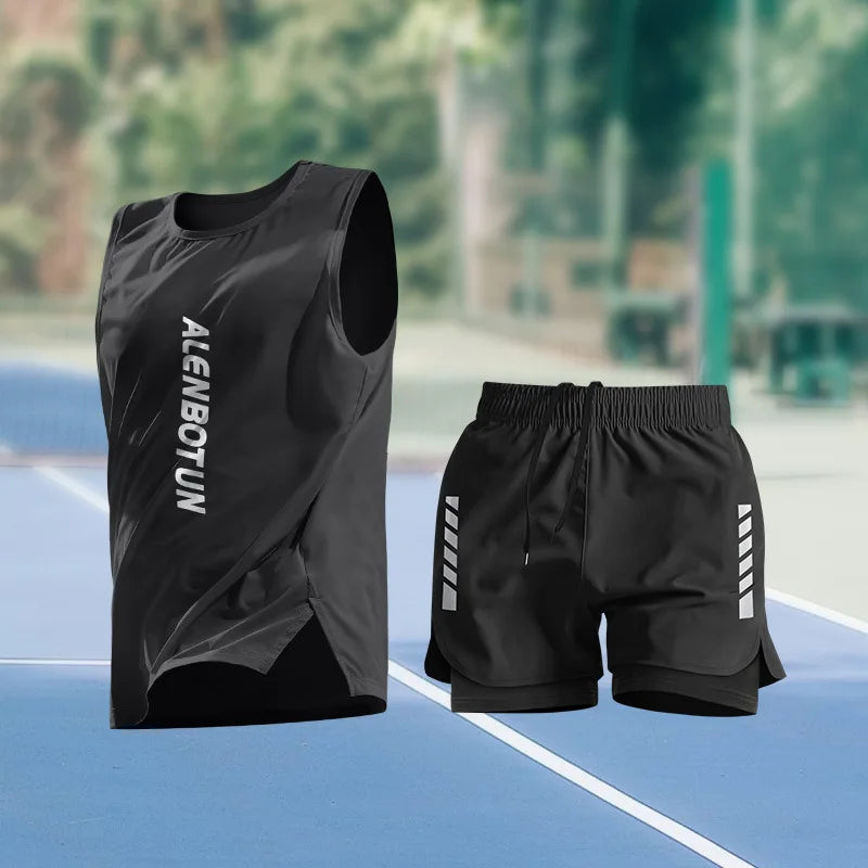Men Running Sports Set Summer New Arrival Marathon Training Fitness Outfits Professional Quick Dry Basketball Tank Top And Short
