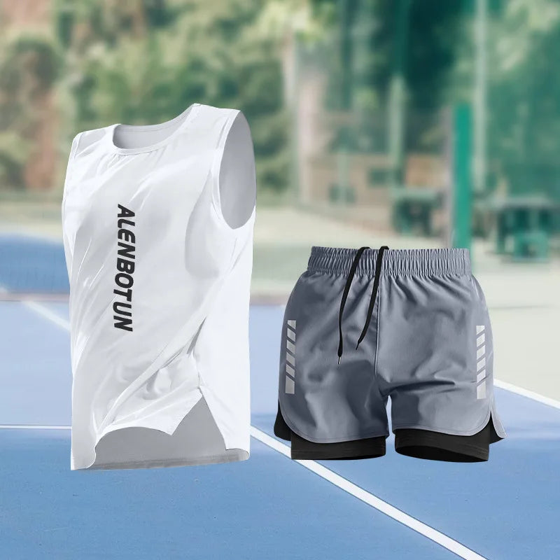 Men Running Sports Set Summer New Arrival Marathon Training Fitness Outfits Professional Quick Dry Basketball Tank Top And Short