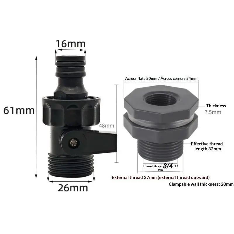 1 Set 3/4 Inch Rain Bucket Valve Fittings Connectors PVC Rain Bucket Diverter Kit Water Pipe Fittings Home Spray  Accessories