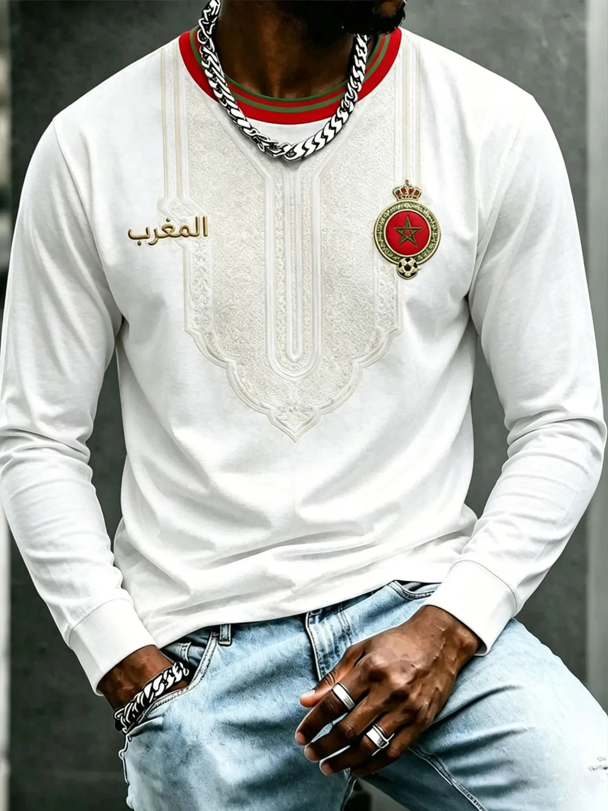 2026 Morocco round neck long sleeved T-shirt 3D printed long sleeved casual daily breathable fast drying fashion versatile
