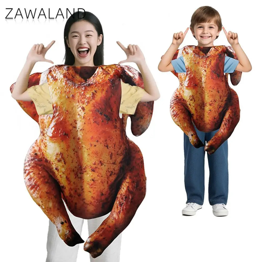 Zawaland Funny Roasted Turkey Costumes Adult Kid Cosplay Orleans Chicken Clothes Sponge Suit Thanksgiving Day Party Outfit