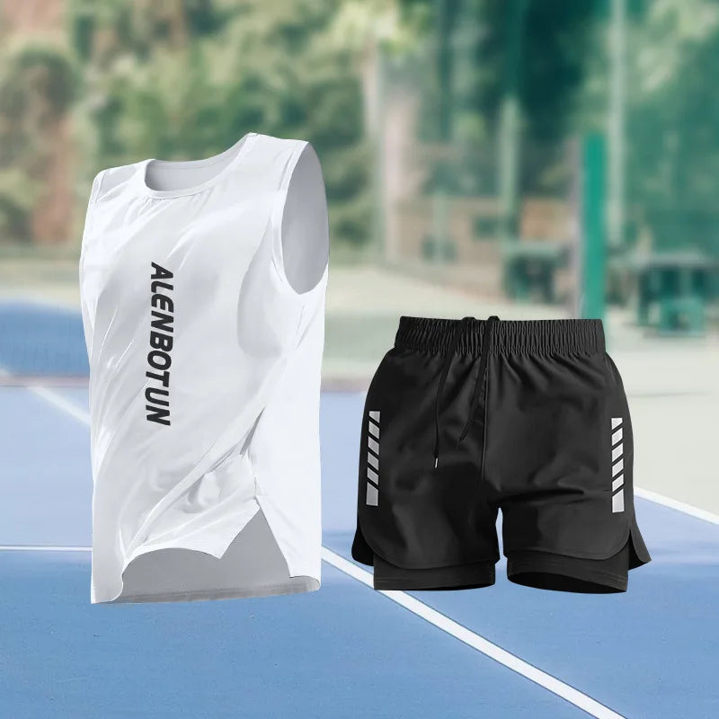 Men Running Sports Set Summer New Arrival Marathon Training Fitness Outfits Professional Quick Dry Basketball Tank Top And Short
