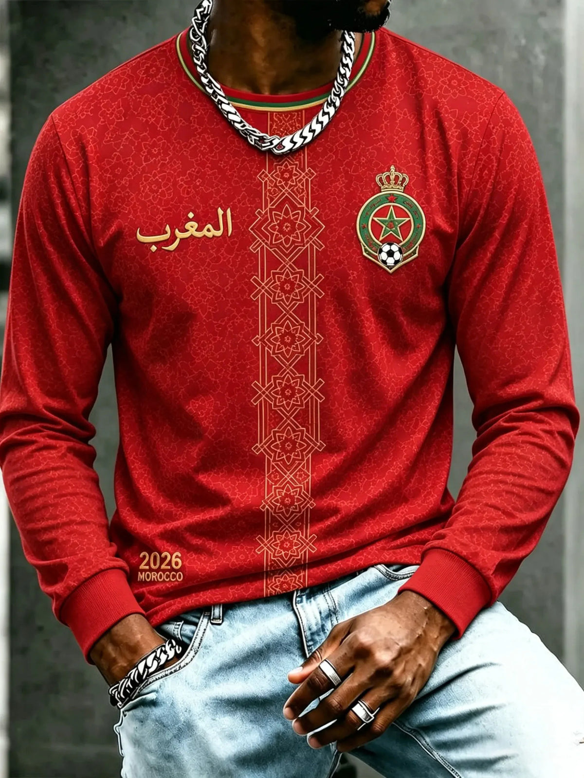 2026 Morocco round neck long sleeved T-shirt 3D printed long sleeved casual daily breathable fast drying fashion versatile