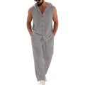 Men's Casual Linen Suit Hooded Sweater And Pants Set Solid Color Breathable Comfortable Men's Clothing