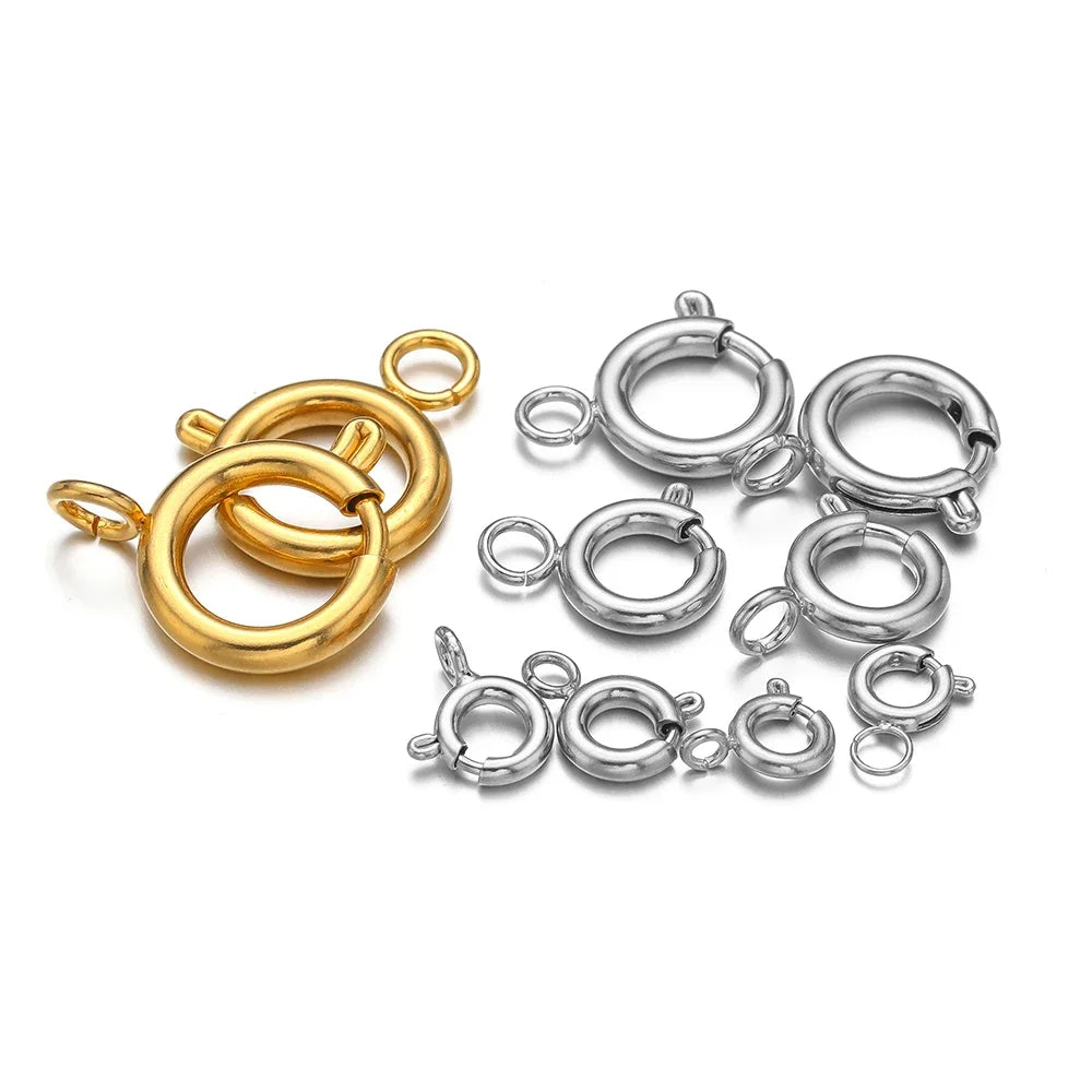 10pcs Stainless Steel Spring Ring Clasps Round Lobster Clasp Hooks Necklace Connectors for DIY Fashion Jewelry Bracelet Findings