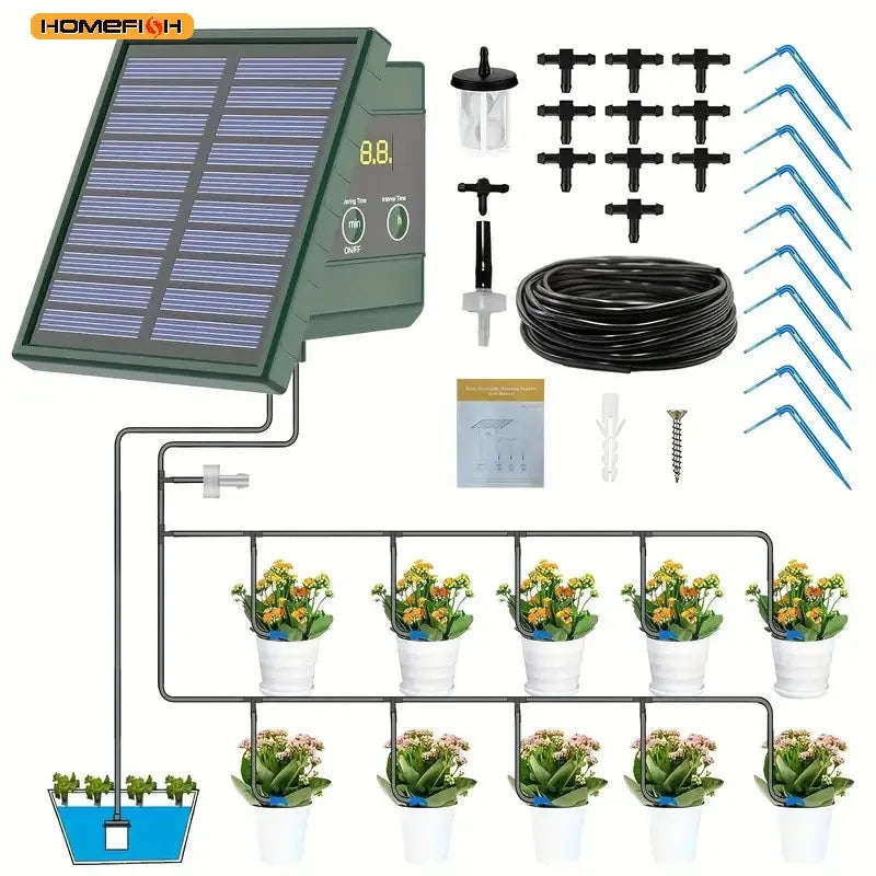 1pc DIY Solar-Powered Automatic Drip Irrigation System for Raised Beds Greenhouses Vegetable Gardens Balcony Hanging Plants