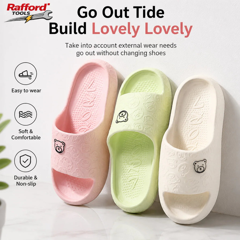 Rafford Bear Print Slides Soft Non-Slip Quick-Dry Unisex Sandals for Home Bathroom Dorm Couples Summer Shoes