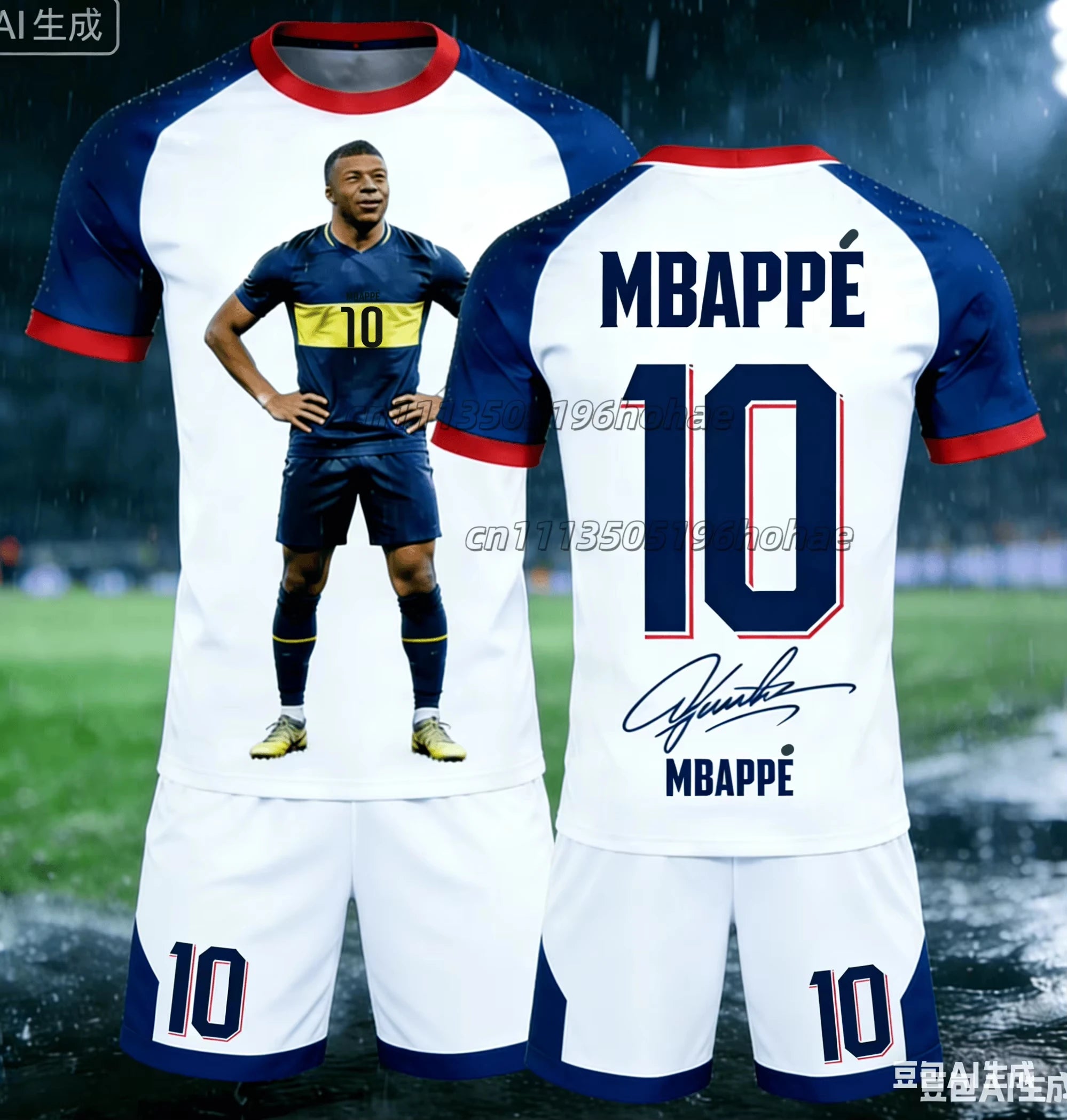 Summer New Item # Mbappe No.10 # Men's and Women's Commemorative T-shirt Shorts Football Sports Set Loose 3D Quick Drying Kids