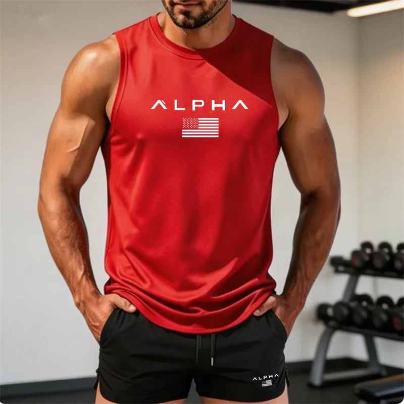 2026 Alpha Men's Printed Round-neck Fitness Vest+shorts Undershirt, Muscle Quick-drying Basketball Vest