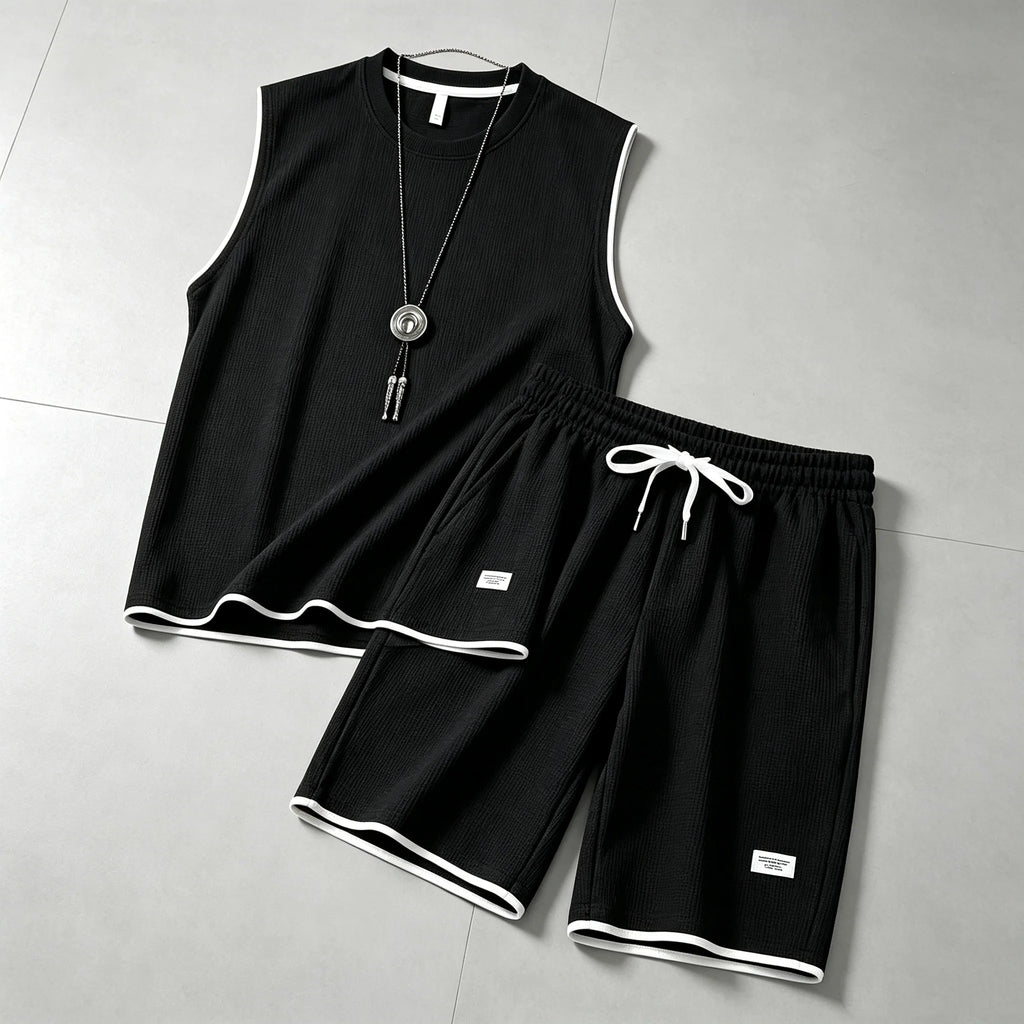 Summer men's vest sets high quality Gym jogging sportswear set Mesh quick drying fashion casual Vest + Shorts 2 piece set 3XL
