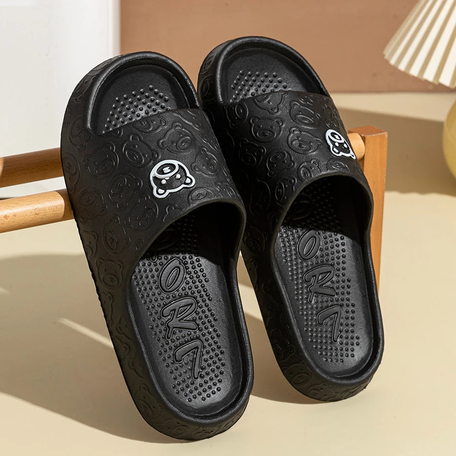 Rafford Bear Print Slides Soft Non-Slip Quick-Dry Unisex Sandals for Home Bathroom Dorm Couples Summer Shoes