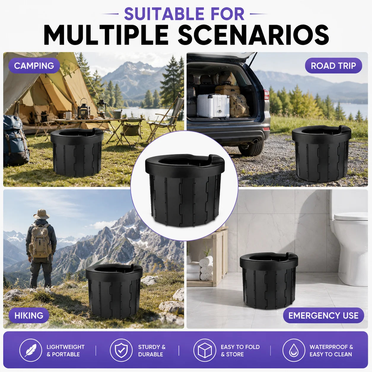Outdoor Folding Toilet Portable Car Toilet Travel Self-driving Tour Camping Toilet Emergency Toilets for Adults Women Children