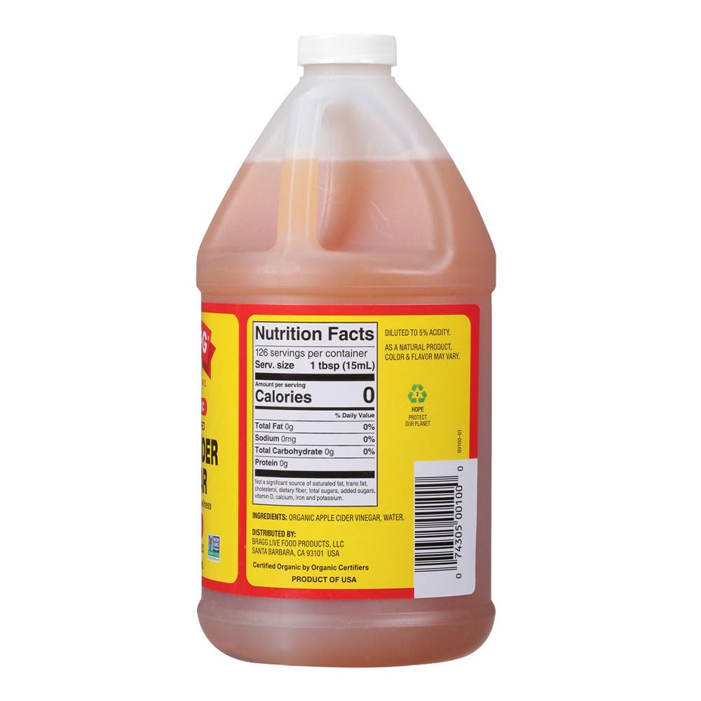 Bragg Organic Apple Cider Vinegar With the Mother– Raw, Unfiltered All Natural Ingredients (64 Fl Oz (Pack of 1))