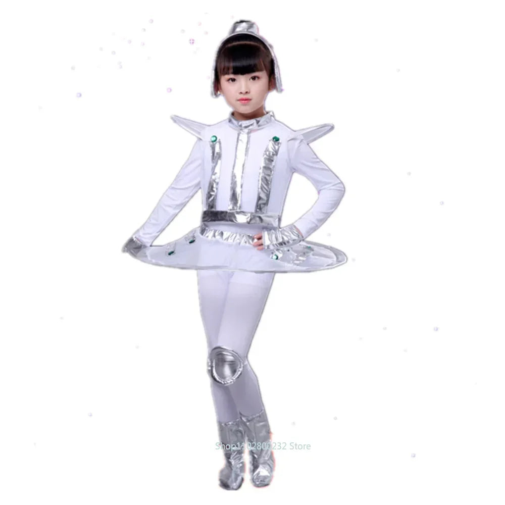 Kids Robot Space Future Style Costume Boys Girls Performance Outfit Alien Halloween Stage Show Party Cosplay Dress Up Clothes