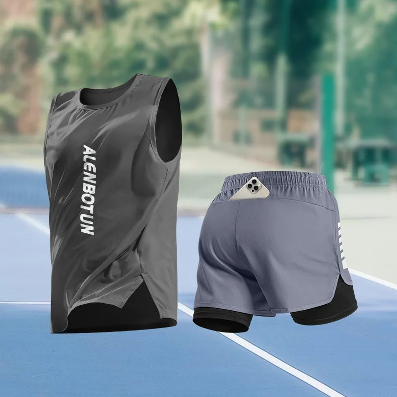 Men Running Sports Set Summer New Arrival Marathon Training Fitness Outfits Professional Quick Dry Basketball Tank Top And Short