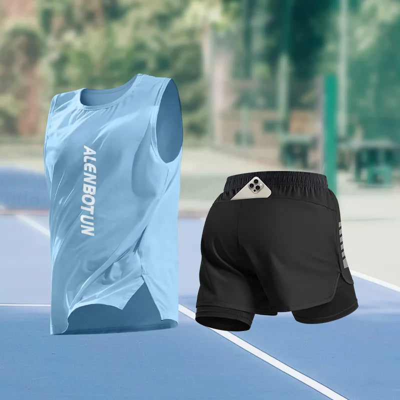 Men Running Sports Set Summer New Arrival Marathon Training Fitness Outfits Professional Quick Dry Basketball Tank Top And Short
