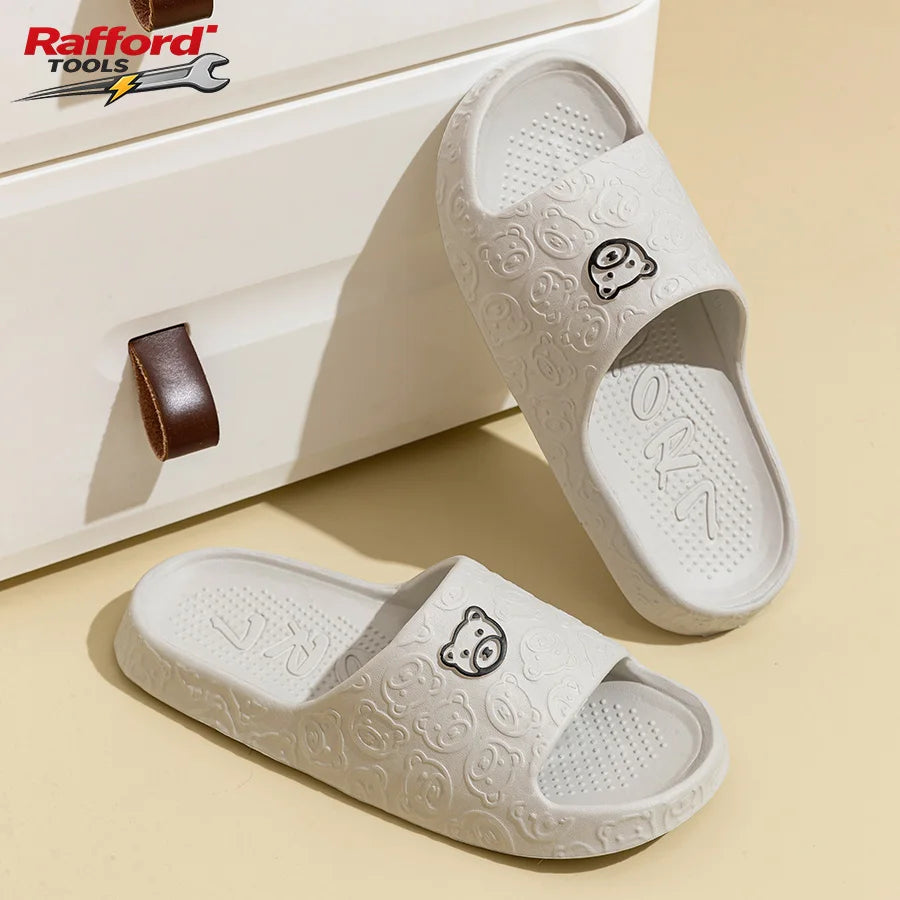 Rafford Bear Print Slides Soft Non-Slip Quick-Dry Unisex Sandals for Home Bathroom Dorm Couples Summer Shoes