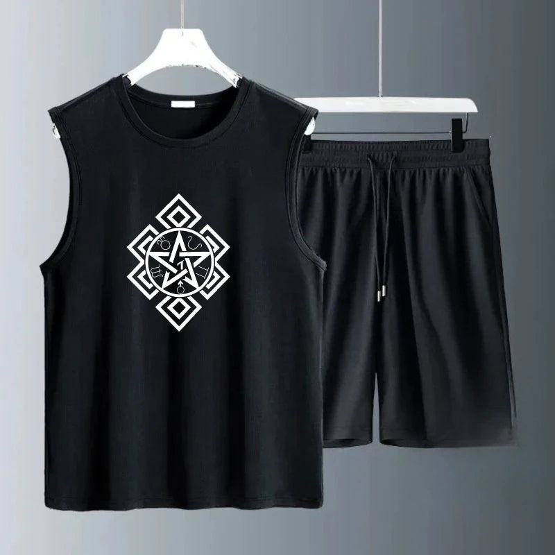 Men's Tank Top Sets 2026 Summer Quick drying seaside Suit for man tracksuit  for man sports running oversize  beach Breathable