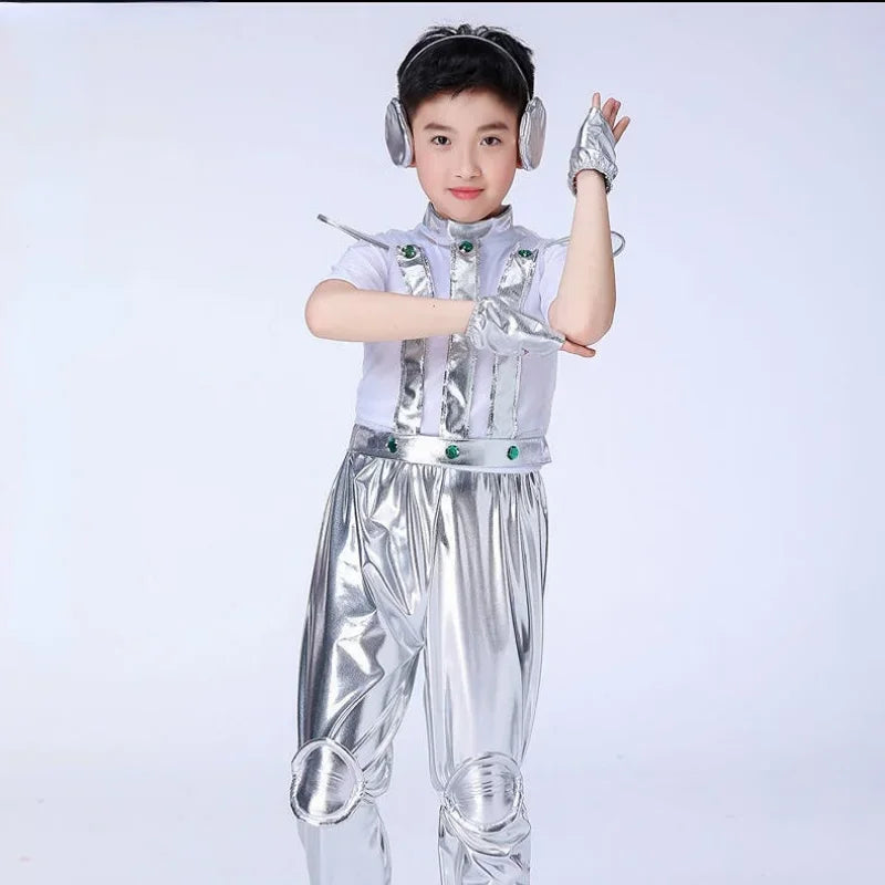 Kids Robot Space Future Style Costume Boys Girls Performance Outfit Alien Halloween Stage Show Party Cosplay Dress Up Clothes
