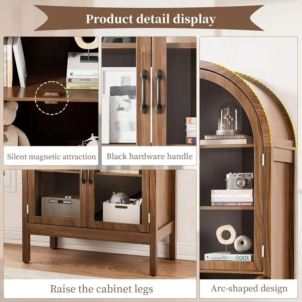 70.9 Tall Walnut Acrylic Glass Display Cabinet for Collectibles, 5-Tier Curio Case for Living Room