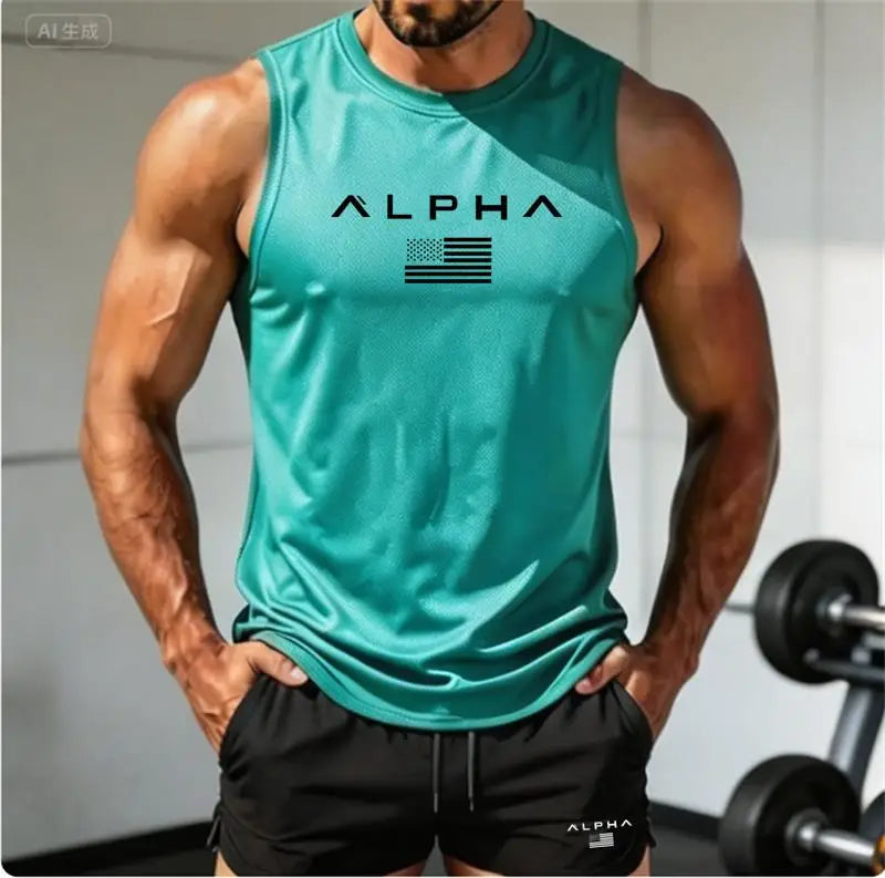 2026 Alpha Men's Printed Round-neck Fitness Vest+shorts Undershirt, Muscle Quick-drying Basketball Vest