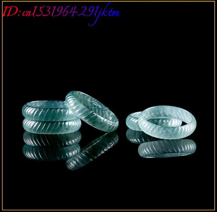 Blue Real Burmese Jadeite Rings Luxury Emerald Carved Gifts Vintage Amulet Designer Burmese Jade Natural Jewelry Accessories