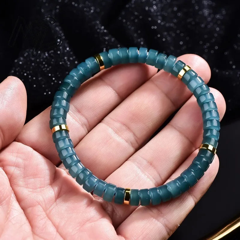 Natural Jadeite Blue Water Abacus Beads Spacer Bracelet Luxury Quality Jewelry Fashion Jewelry Exquisite Charms Gift Certificate