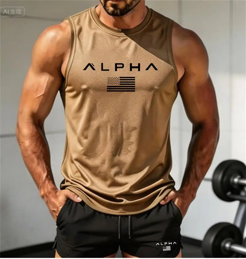 2026 Alpha Men's Printed Round-neck Fitness Vest+shorts Undershirt, Muscle Quick-drying Basketball Vest