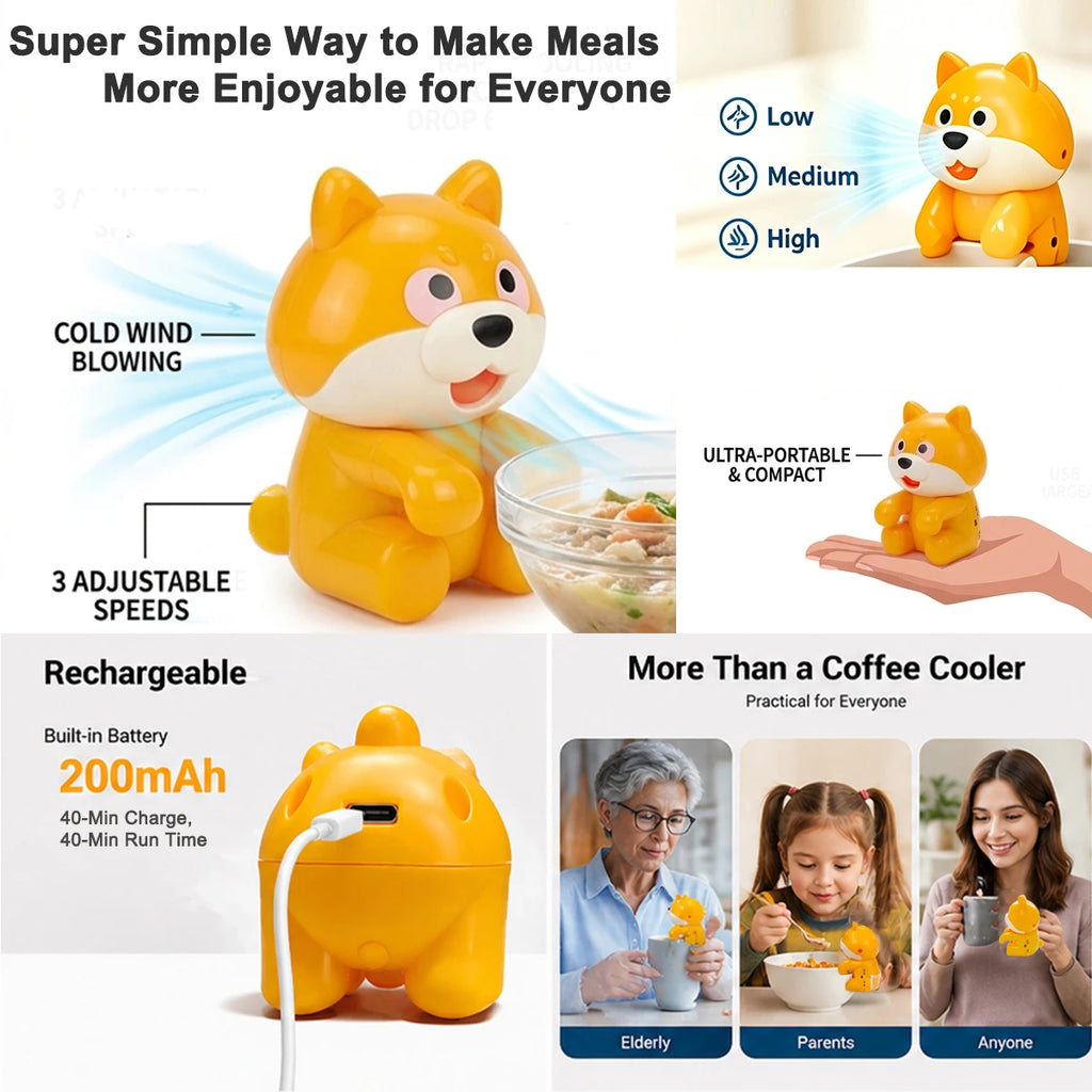 Cute Shiba Inu Food Cooling Fan, Rechargeable Portable Cup Fan For Hot Coffee & Soup, 3 Speeds Mini Cooler For Kids