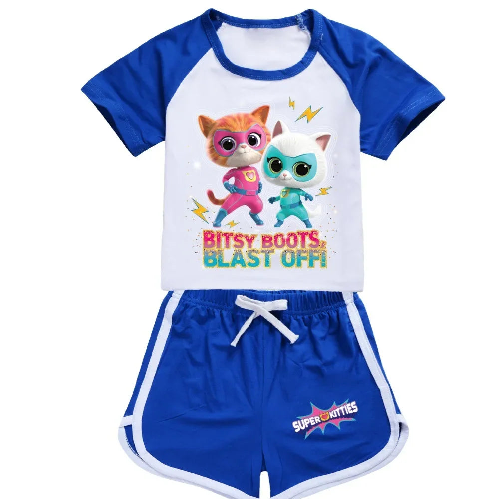 AIAI 2025SuperKitties Costumes Tshirt Shorts Kids Superkitties Clothes Toddler Boys Summer Outfits Baby Grils Short Sleeve Tshir