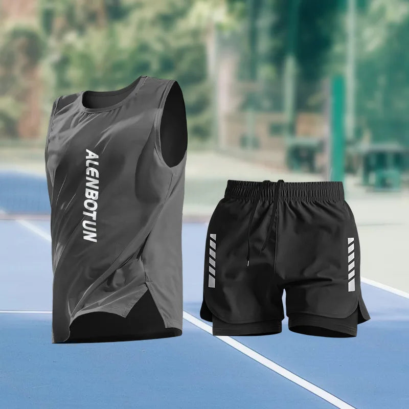 Men Running Sports Set Summer New Arrival Marathon Training Fitness Outfits Professional Quick Dry Basketball Tank Top And Short
