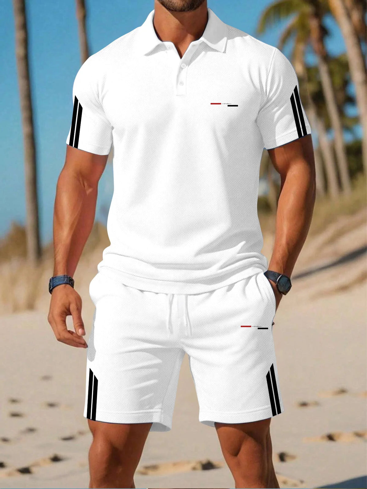 2026 Summer Men's Polo Shirt Set - 3D Printed Design Breathable Lightweight Comfortable Fashionable Outdoor Men's Clothing