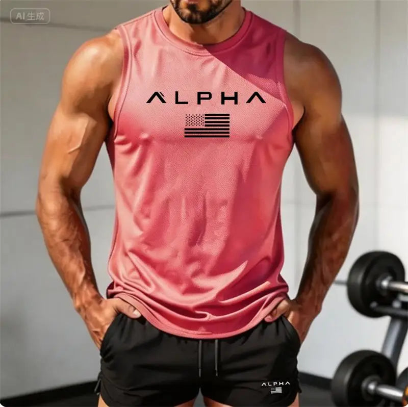 2026 Alpha Men's Printed Round-neck Fitness Vest+shorts Undershirt, Muscle Quick-drying Basketball Vest
