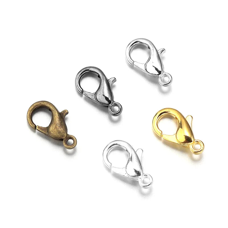 100pcs 9 12 14mm Zinc Alloy Lobster Clasps Multi Sizes for DIY Handmade Jewelry Necklace Bracelet Making Accessories