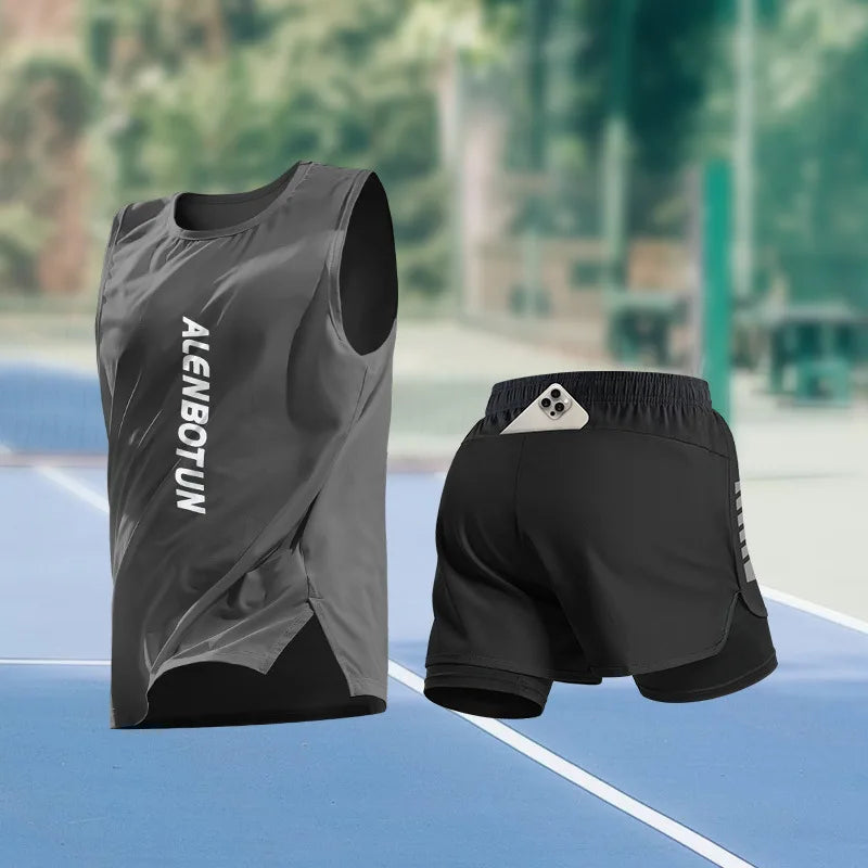 Men Running Sports Set Summer New Arrival Marathon Training Fitness Outfits Professional Quick Dry Basketball Tank Top And Short