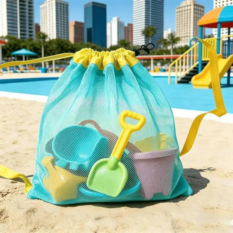 Large Capacity Portable Mesh Beach Storage Bag Breathable Foldable 1Pc Tote for Kids Beach Toys Pool Parties