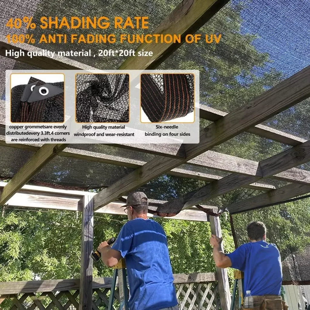 Black Shade Cloth Sunblock Mesh Cover Taped Edge With Grommets, Sun Net For Pergola, Plants Greenhouse, Gardens, Patio, Canopy