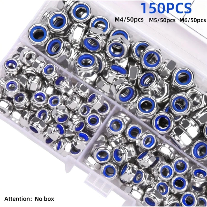 210/150pcs Stainless Steel Hex Lock Nuts, Anti-Slip Self-Locking M3-M8/M4-M6 Assortment for Industrial/Construction/Automotive