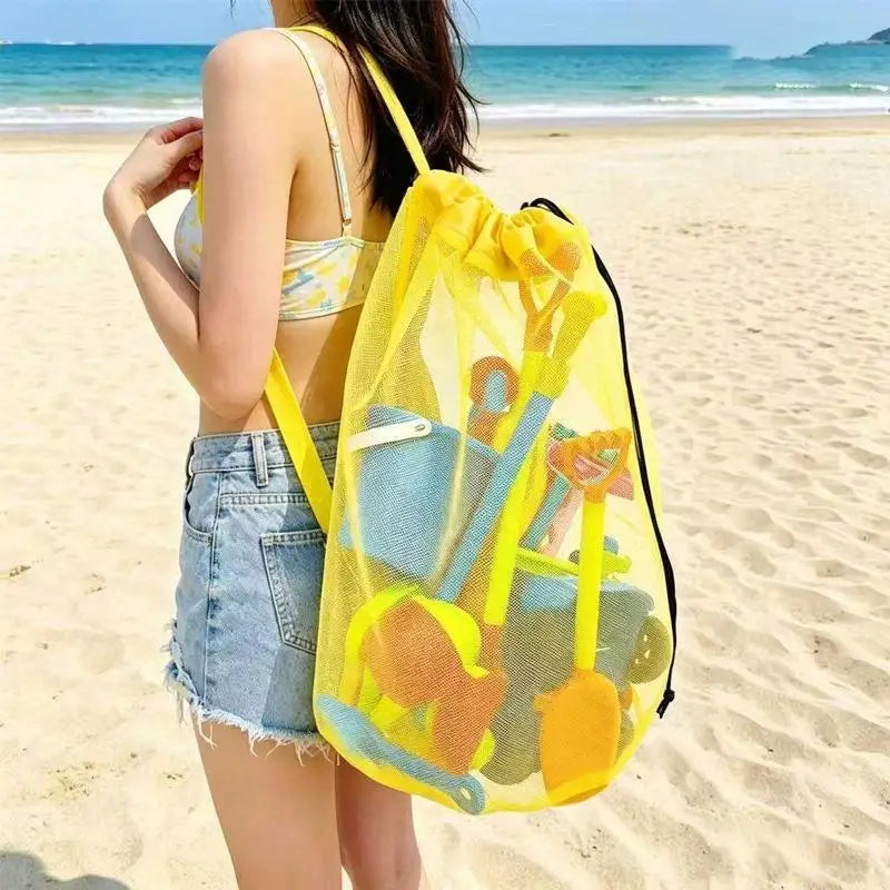 Large Capacity Portable Mesh Beach Storage Bag Breathable Foldable 1Pc Tote for Kids Beach Toys Pool Parties
