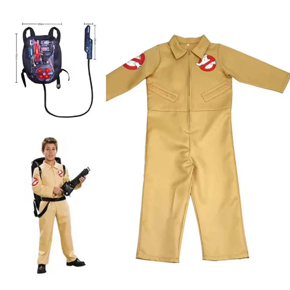 Kids Ghostbusters Movie Cosplay Costumes with Backpack Christmas Gift Carnival Theme Party Clothes Fans Collection